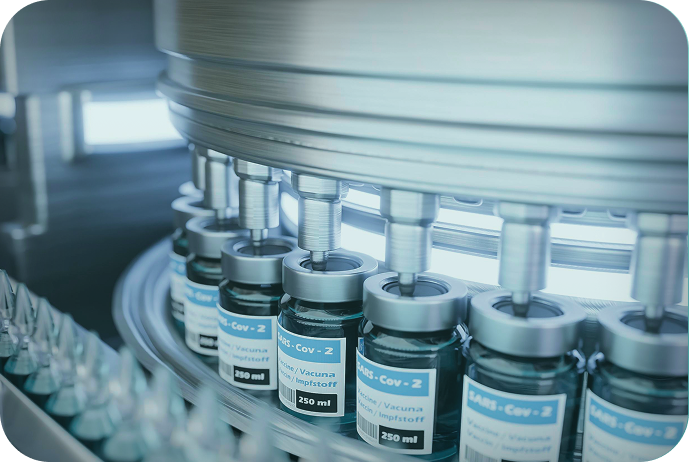 Línea de producción de medicamentos en viales